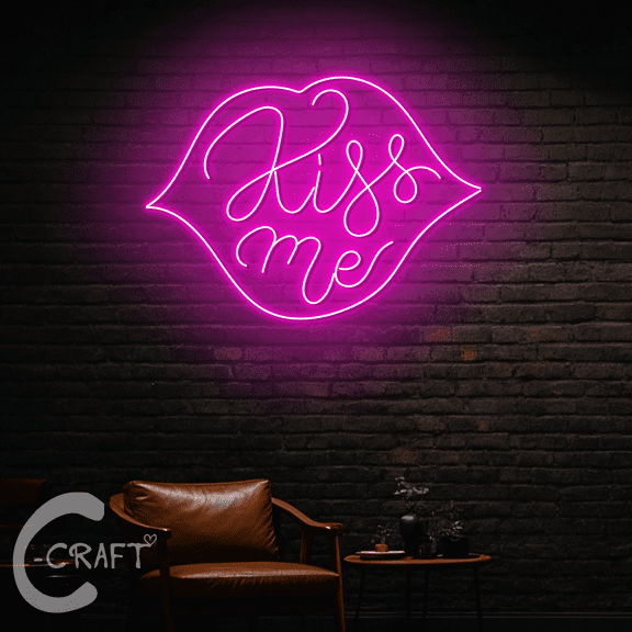 C-CRAFT Lips Kiss Me Neon Led Light Sign 18 inch for Valentine Wedding Bedroom Wall Decor
