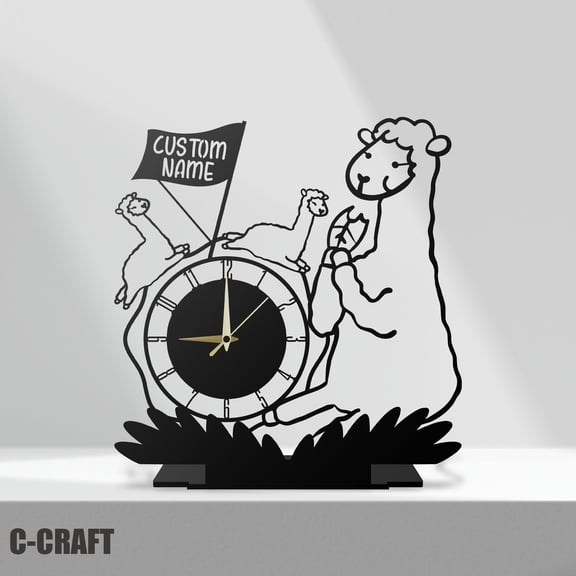 C-CRAFT Llama Metal Modern Desk Clock 10 inch for Home Office Living Room Bedroom Decor