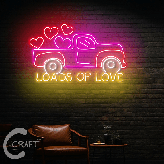 C-CRAFT Loads Of Love Truck Neon Led Light Sign 25 inch for Valentines Wedding Wall Decor