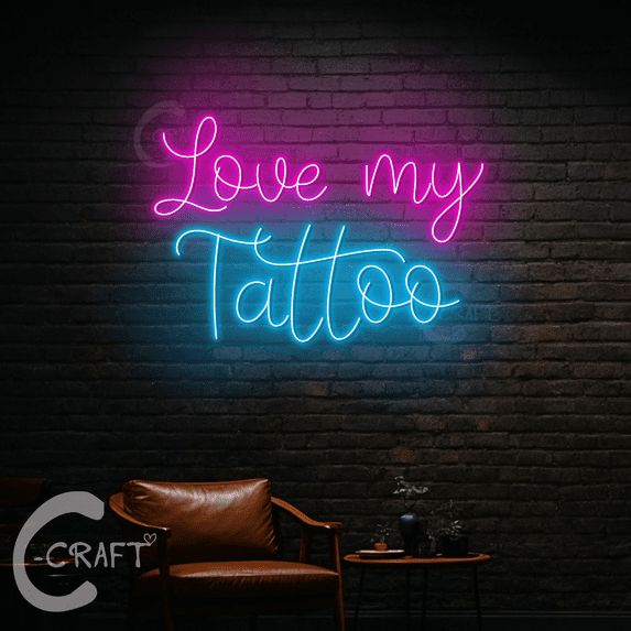 C-CRAFT Love My Tattoo Neon Sign Led Light Up 23 inch for Tattoo Shop Wall Art Decor