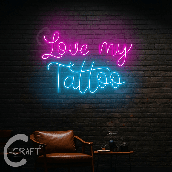 C-CRAFT Love My Tattoo Neon Sign Led Light Up 38 inch for Tattoo Shop Wall Art Decor