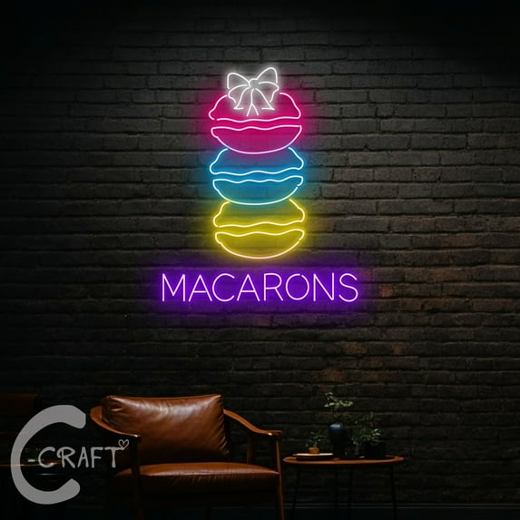 C-CRAFT Macarons Neon Sign LED Light 27 inch for French Macaron Cake Shop Wall Art Decor