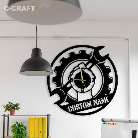 C-CRAFT Mechanic Vinyl Modern Wall Clock Silent 14 Inch for Living Room Wall Decor