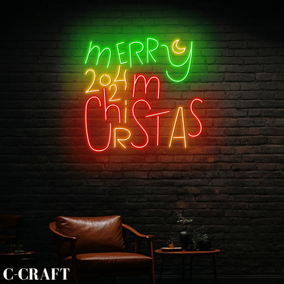 C-CRAFT Merry Christmas 2024 Neon Sign Wall Decor LED Light Decorations Indoor_Outdoor Use