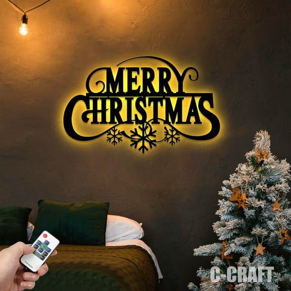 C-CRAFT Merry Christmas LED Metal Sign, Unique Wall Art for Home Decor and Gift Idea