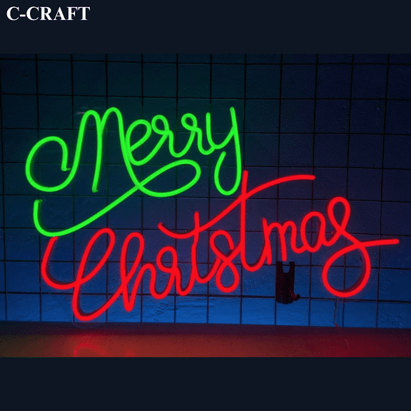 C-CRAFT Merry Christmas Neon Sign LED Light 25 inch for Wall Decor