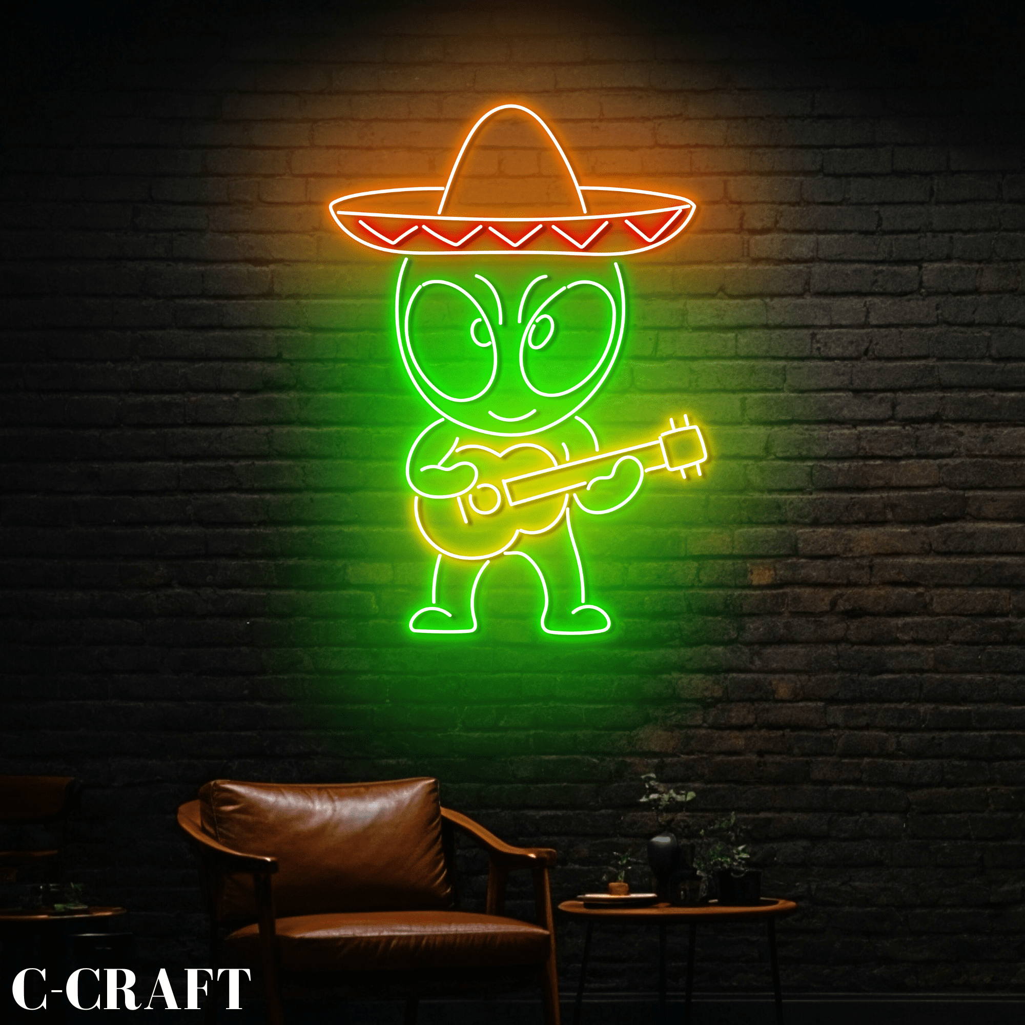 C-CRAFT Mexican Alien Guitar Neon Led Light for Mexican Bar Pub Wall ...