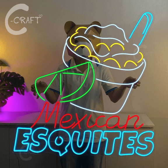 C-CRAFT Mexican Esquites Neon Sign Led Light Up 27 inch for Mexican Restaurant Wall Art Decor
