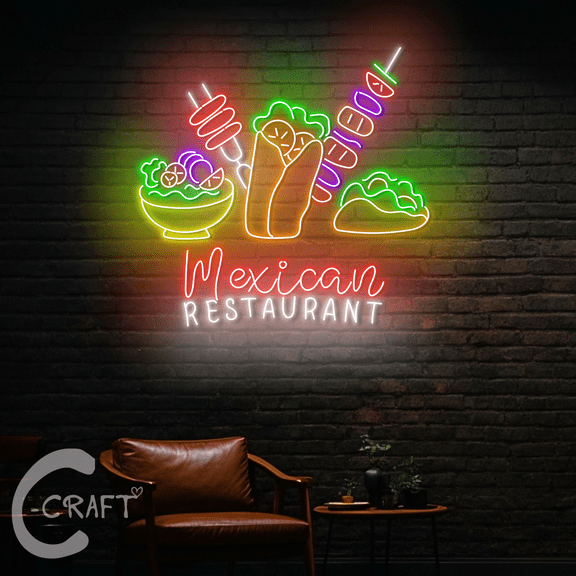 C-CRAFT Mexican Food Neon Led Lights 27 inch for Mexican Restaurant Decor