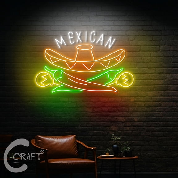 C-CRAFT Mexican Hat Chilli Neon Sign LED Light 40 inch for Mexican Restaurant Wall Art Decor