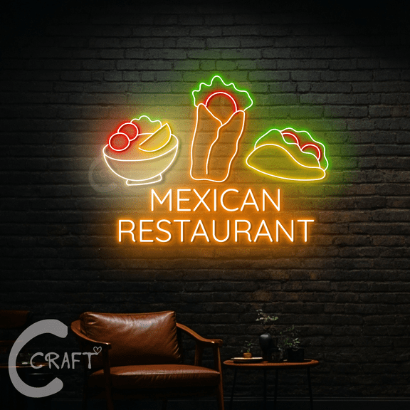 C-CRAFT Mexican Restaurant Neon Light Led Sign 35 inch for Mexican Food Restaurant Wall Art Decor
