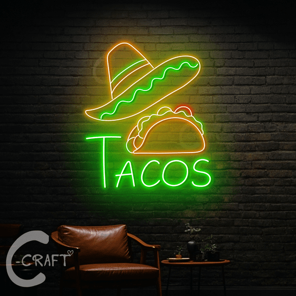 C-CRAFT Mexican Tacos Neon Light Led Sign 27 inch for Mexican Tacos Restaurant Wall Art Decor