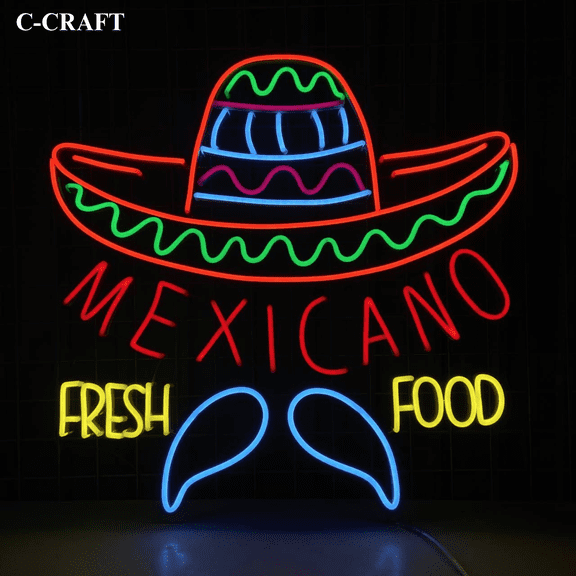 C-CRAFT Mexicano Fresh Food Neon LED Light Acrylic Wall Decorations For Mexican Restaurant Decor