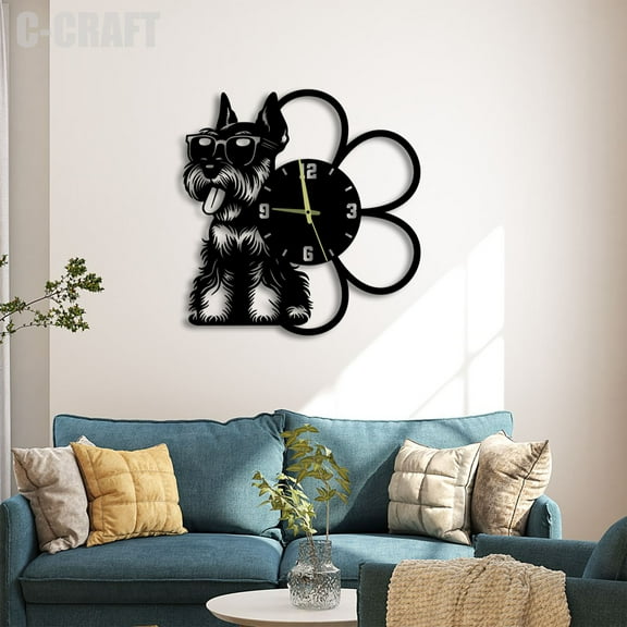 C-CRAFT Mini Miniature Schnauzer Dog Modern Wall Clock Silent 14 Inch for Living Room Wall Decor