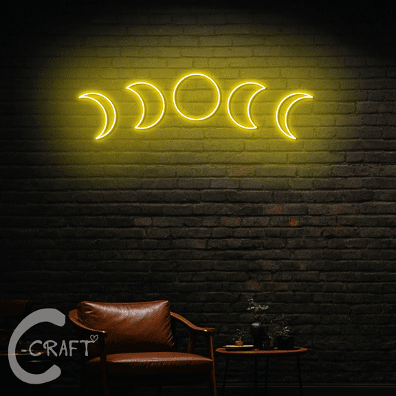 C-CRAFT Moon Phases Neon Led Light Sign 20 inch for Home Bedroom Wall Decor