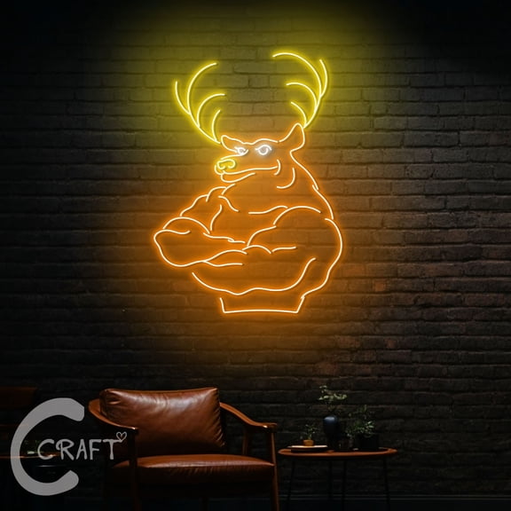 C-CRAFT Muscle Moose Neon Led Light Up 40 inch for Home Gym Bar Wall Decor