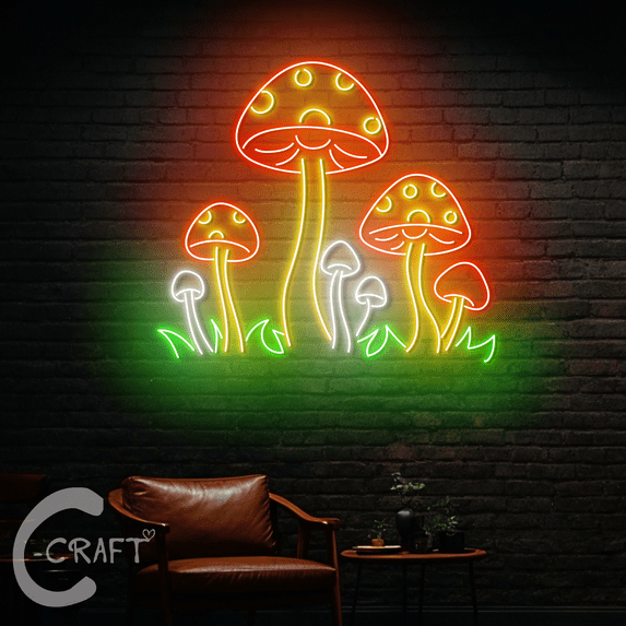 C-CRAFT Mushroom Neon Led Light Up 23 inch for Bedroom Wall Decor