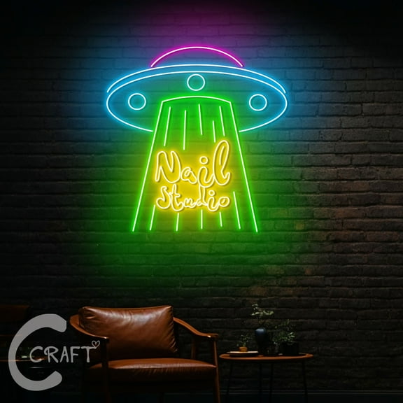 C-CRAFT Nail UFO Neon Led Light Up 27 inch for Manicure Nail Salon Wall Decor