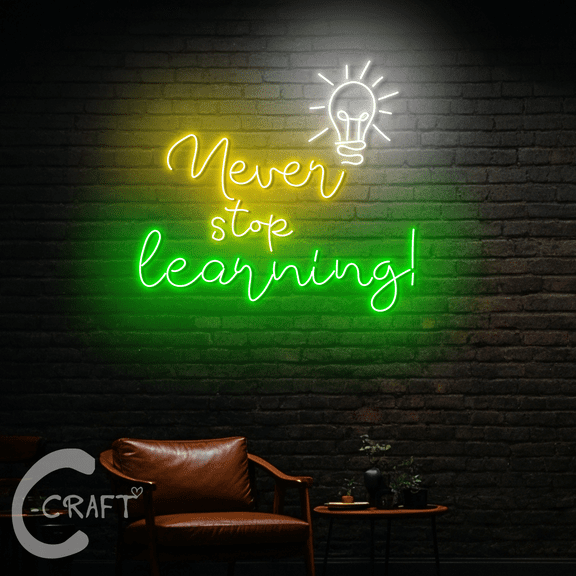 C-CRAFT Never Stop Learning Neon Sign LED Light 35 inch for Bedroom Decor