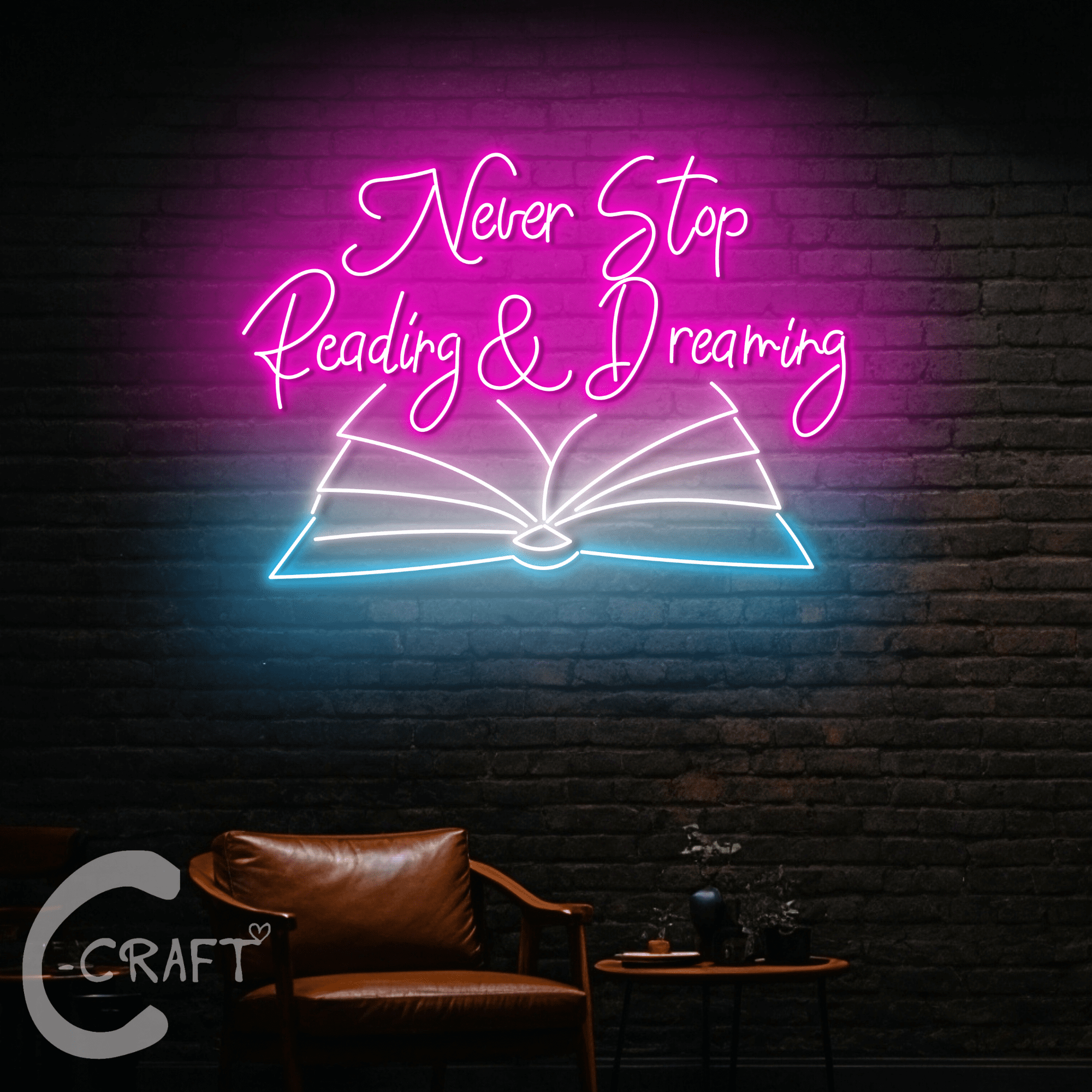C-CRAFT Never Stop Reading & Dreaming Neon Sign LED Light 25 inch for ...