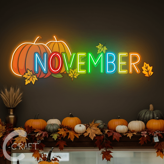 C-CRAFT November Pumpkin Neon Sign 25 Inches, Fall LED Wall Light ...