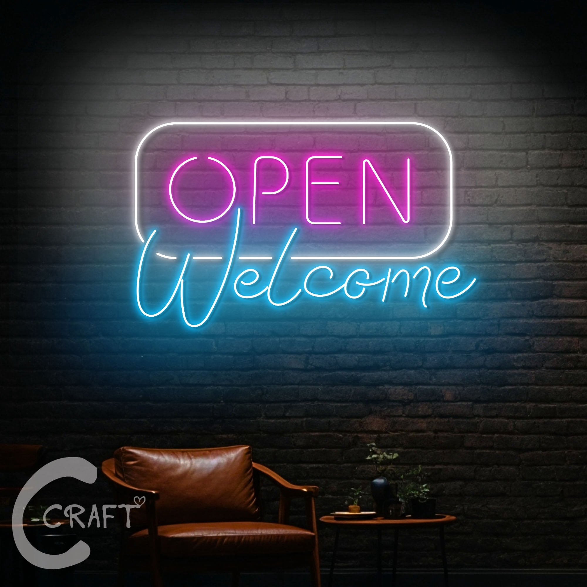 C-CRAFT Open Welcome Neon Sign LED Light 20 inch for Business Store ...