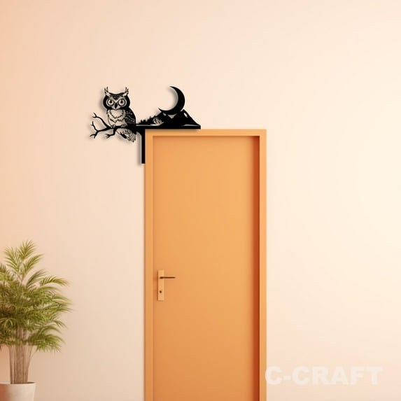 C-CRAFT Owl On Branch Metal Decorative Door Corner 8 inch For Home & Office Decor