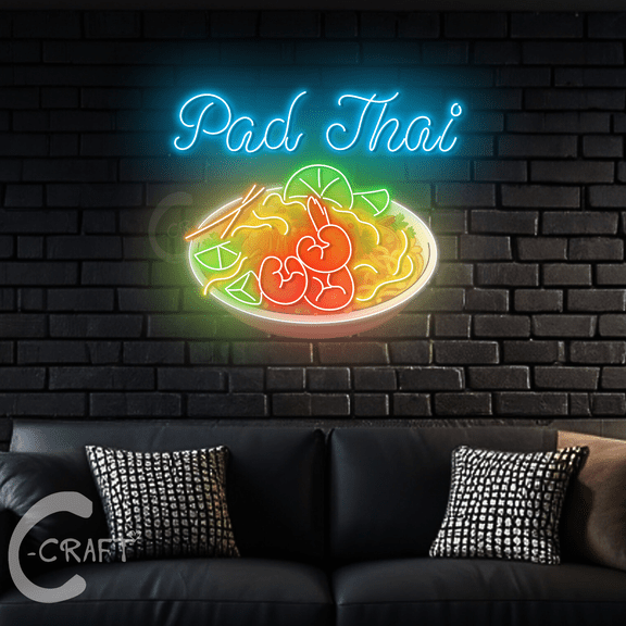 C-CRAFT Pad Thai UV Printed Led Light Neon Sign 18 inch for Thailand Restaurant Wall Decor - 38"/96cm