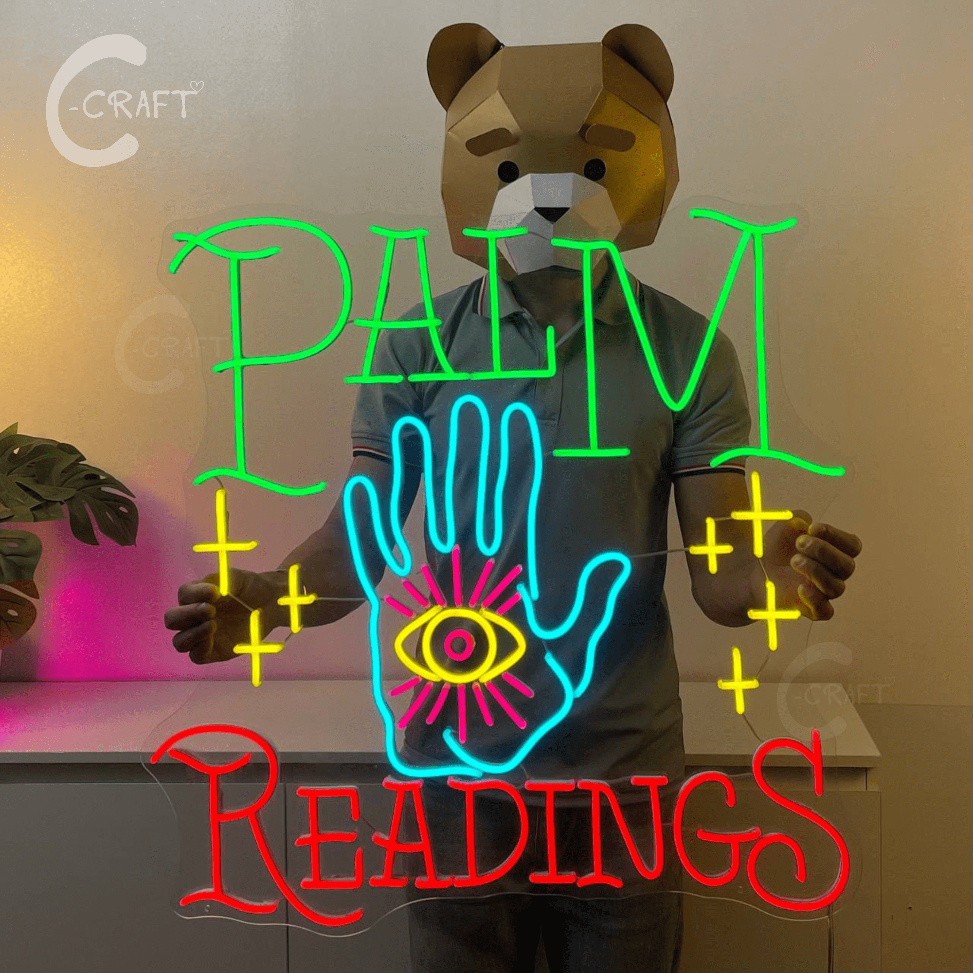 C-CRAFT Palm Reading Neon Sign Led Light Up 25 inch for Psychic Tarot ...