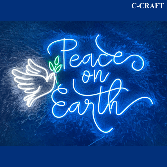 C-CRAFT Peace On Earth Dove Christmas Neon Sign LED Light 25 inch for Wall Decor