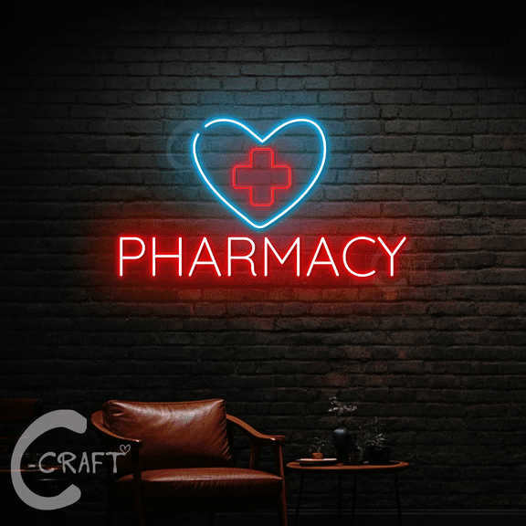 C-CRAFT Pharmacy Neon Sign Led Light Up 38 inch for Medicine Store Wall Art Decor