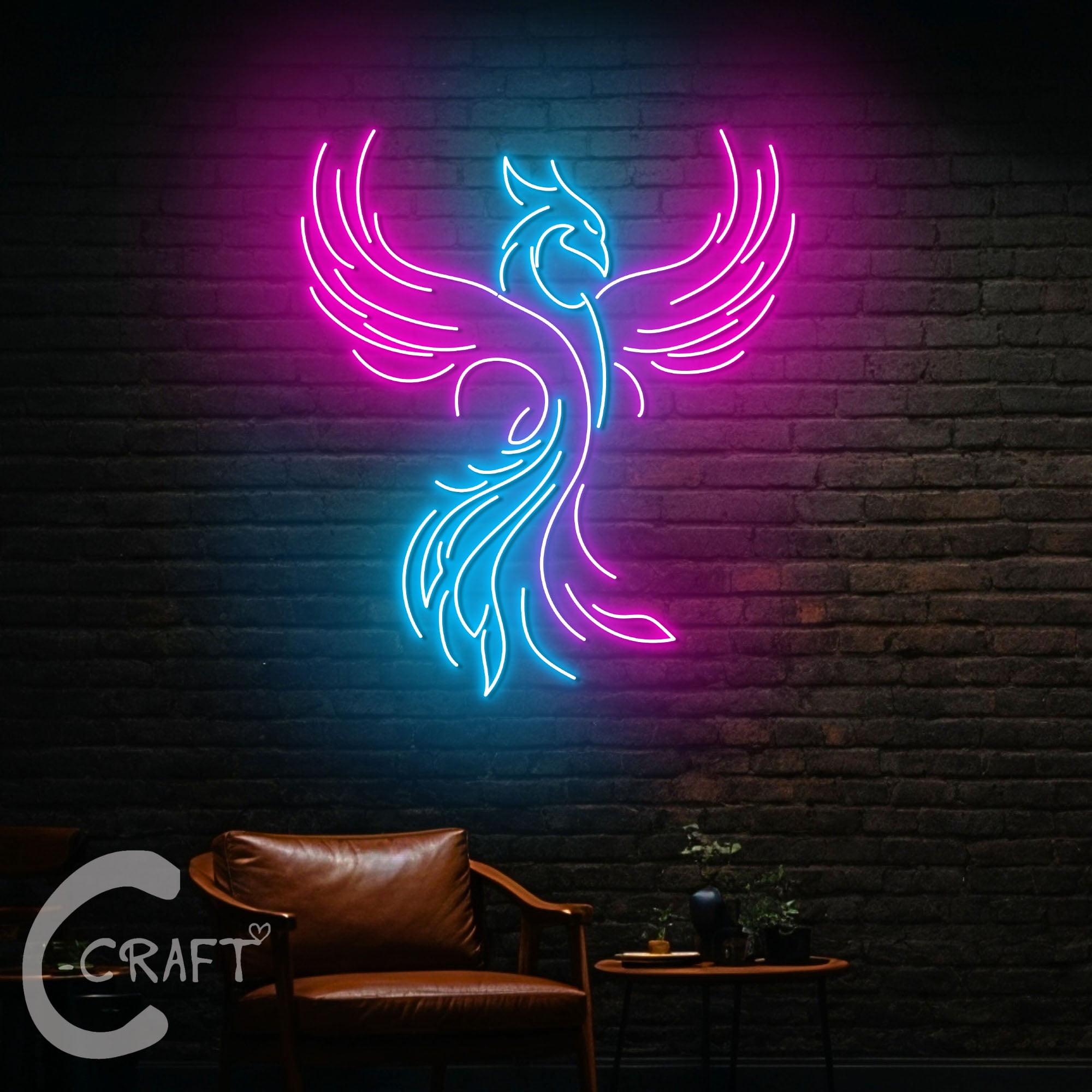 C-CRAFT Phoenix Bird Neon Led Light Up 25 inch for Home Bar Bedroom ...