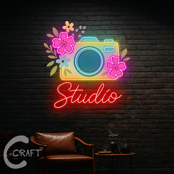 C-CRAFT Photo Studio Acrylic Led Light Sign 23 inch for Studio Wall Decor, Camera Store Wall Art