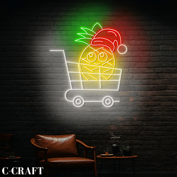 C-CRAFT Pineapple Cart Christmas Wall Art Led Light Neon Sign For Fruit Shop Decor
