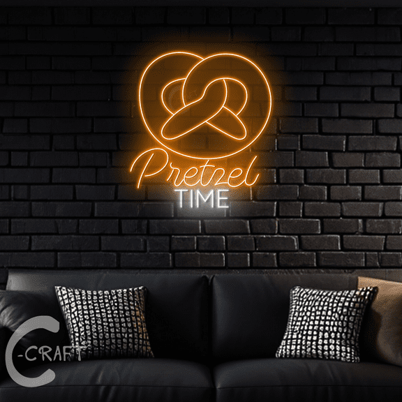 C-CRAFT Pretzel Time Led Light Neon Sign 20 inches for Pretzel Bakery Wall Art Decoration