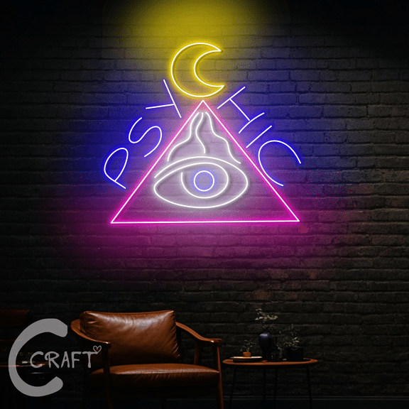 C-CRAFT Psychic Eye Neon Led Light Up 38 inch for Psychic Tarot Reading Shop Decor