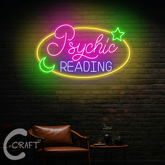 C-CRAFT Psychic Reading Neon Sign LED Light 35 inch for Psychic Tarot Shop Decor