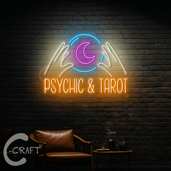 C-CRAFT Psychic & Tarot Neon Light Led Sign 30 inch for Psychic Tarot Shop Wall Art Decor