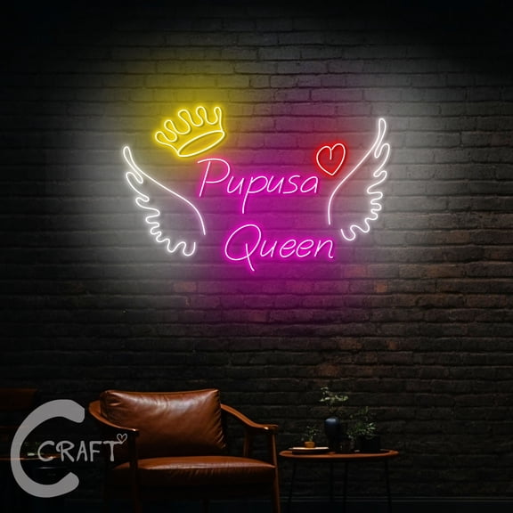 C-CRAFT Pupusa Queen Wings Neon Led Light Up 33 inch for Pupusas Restaurant Wall Decor