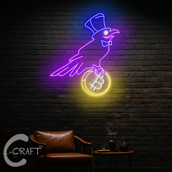 C-CRAFT Raven Bitcoin Neon Led Light Sign 35 inch for Crypto Bitcoin Trading Wall Decor