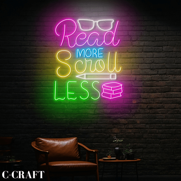 C-CRAFT Read More Scroll Less Neon Led Light for Book Store & Bedroom Wall Decor