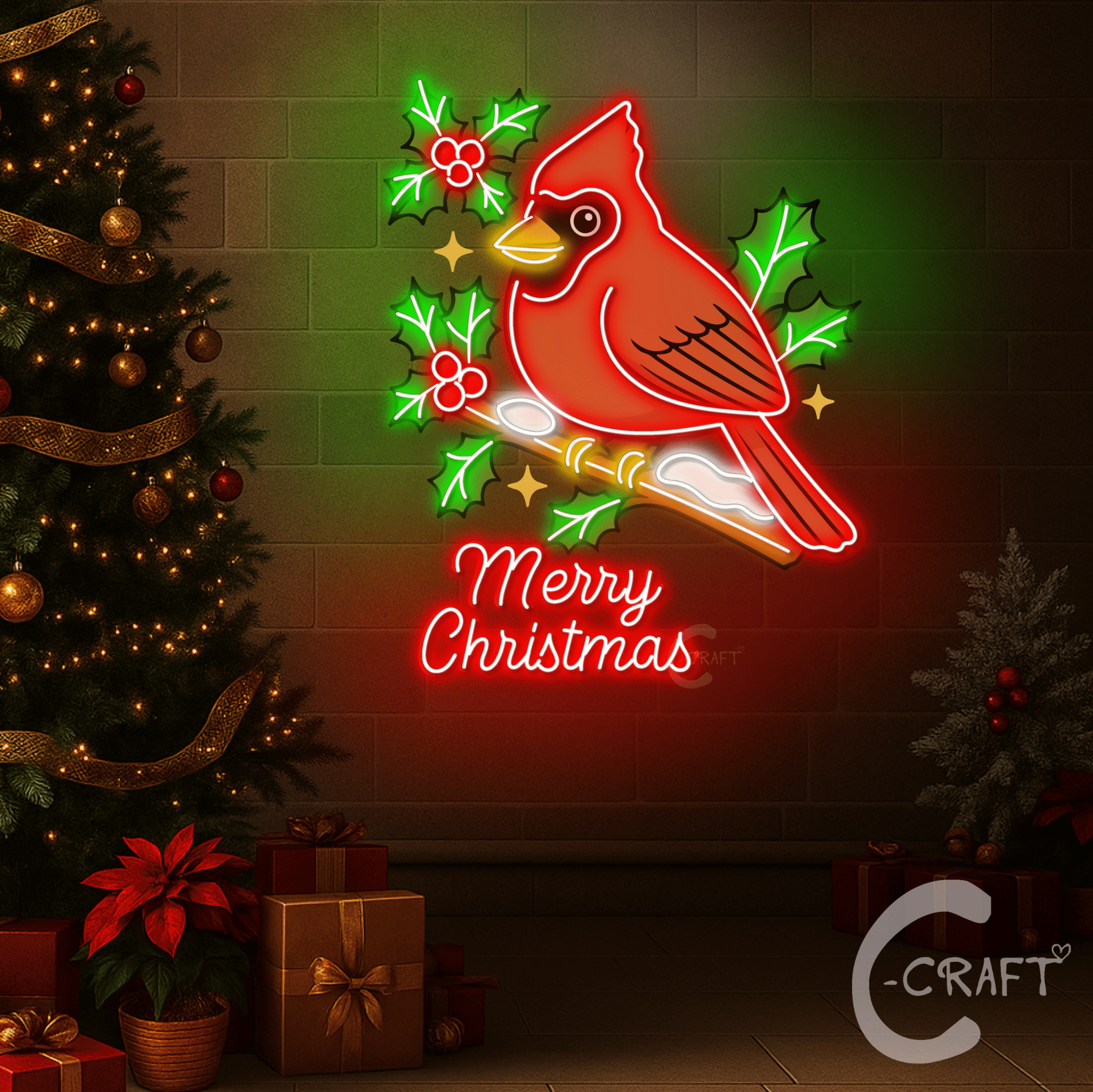 C-CRAFT Red Cardinal Neon Sign 18 inches for Christmas Decoration, LED ...