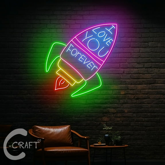 C-CRAFT Rocket Valentine Neon Led Light Up 25 inch for Valentine's Day Wall Decor