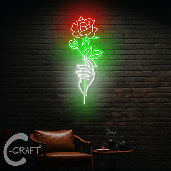 C-CRAFT Rose Flower Neon Light Led Sign 30 inch for Flower Shop Wall Art Decor