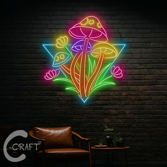 C-CRAFT Row of Mushroom Neon Sign LED Light 35 inch for Mushroom Shop Bedroom Wall Art Decor
