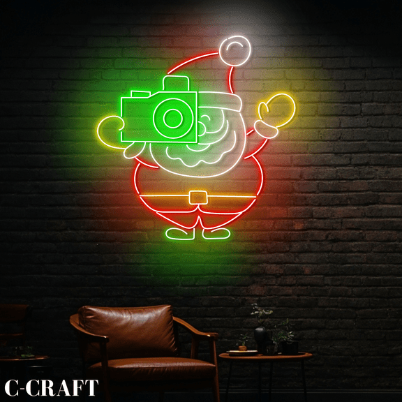 C-CRAFT Santa Camera Neon Led Light for Photo Studio Christmas Wall Art Decor