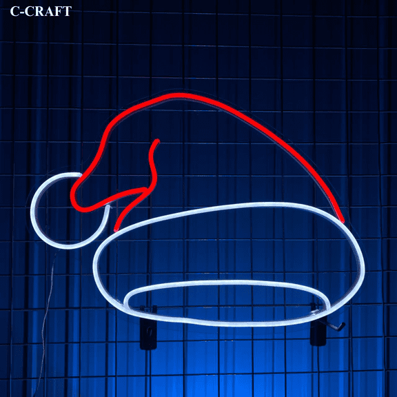 C-CRAFT Santa Hat Christmas Neon Sign LED Light 25 inch for Wall Decor
