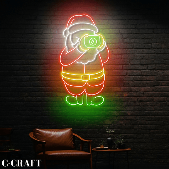 C-CRAFT Santa Photographer Neon Led Light for Photo Studio Christmas Wall Art Decor