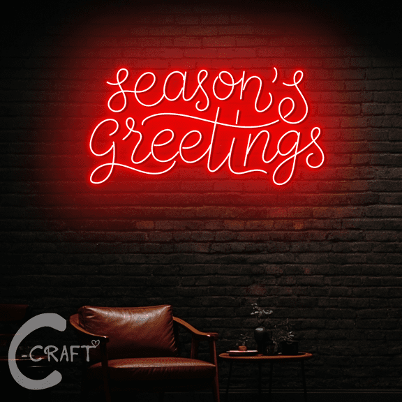 C-CRAFT Season's Greetings Neon Led Light Up 40 inch for Christmas Holidays Decor