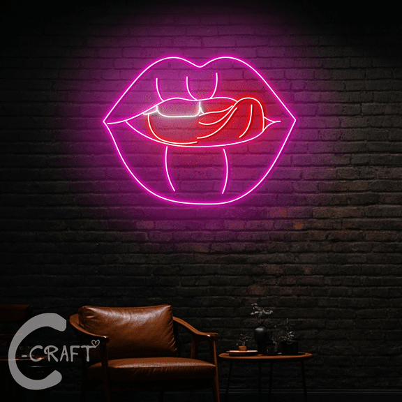 C-CRAFT Sexy Lips Neon Led Light Up 20 inch for Food Restaurant Home Bar Decor